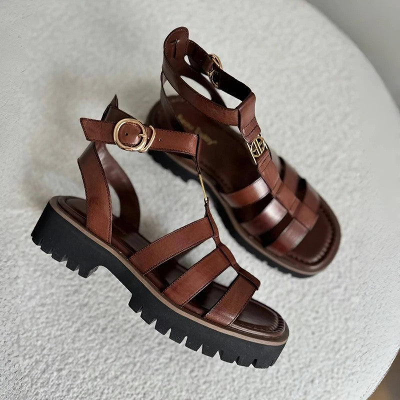 Otranto Genuine Leather Platform Sandals