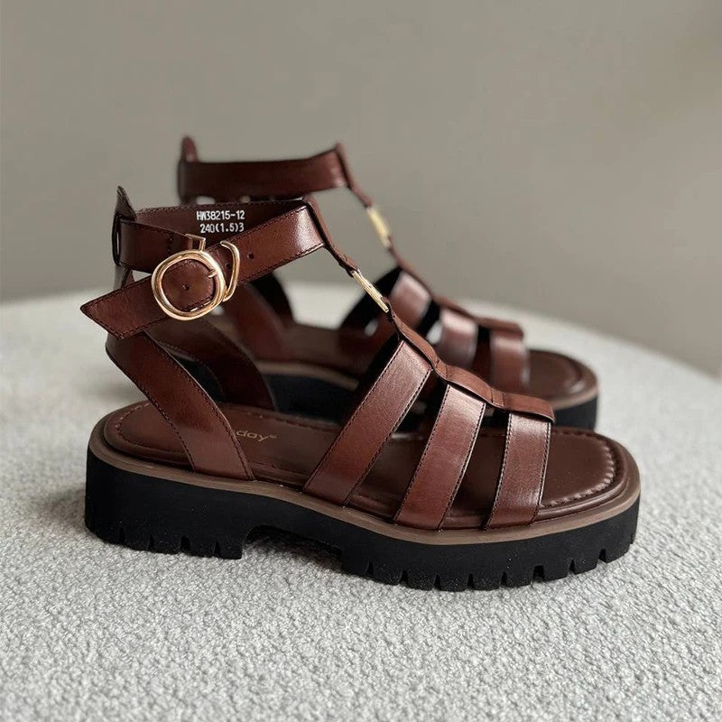 Otranto Genuine Leather Platform Sandals