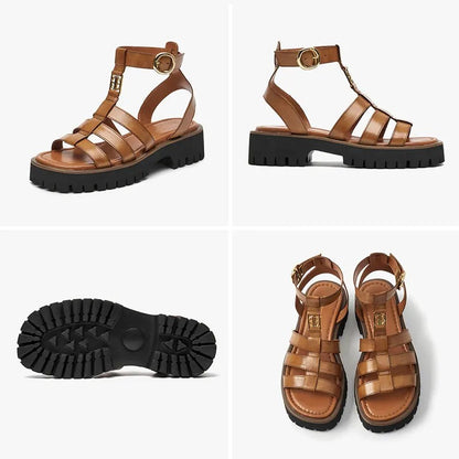 Otranto Genuine Leather Platform Sandals