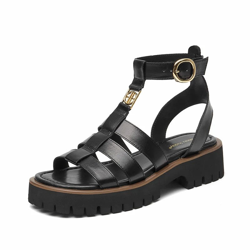 Otranto Genuine Leather Platform Sandals - Black