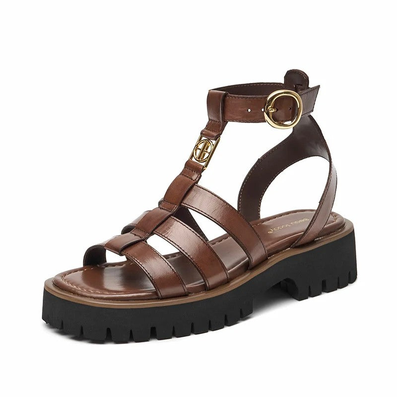 Otranto Genuine Leather Platform Sandals - Espresso