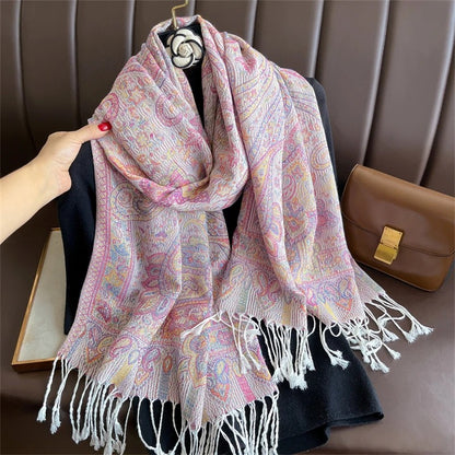 Paisley Pashmina Head Covering - Blush Ecru