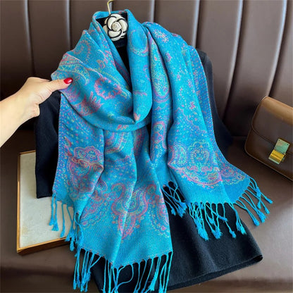 Paisley Pashmina Head Covering - Cerulean Sky