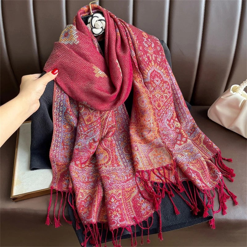 Paisley Pashmina Head Covering - Garnet Weave