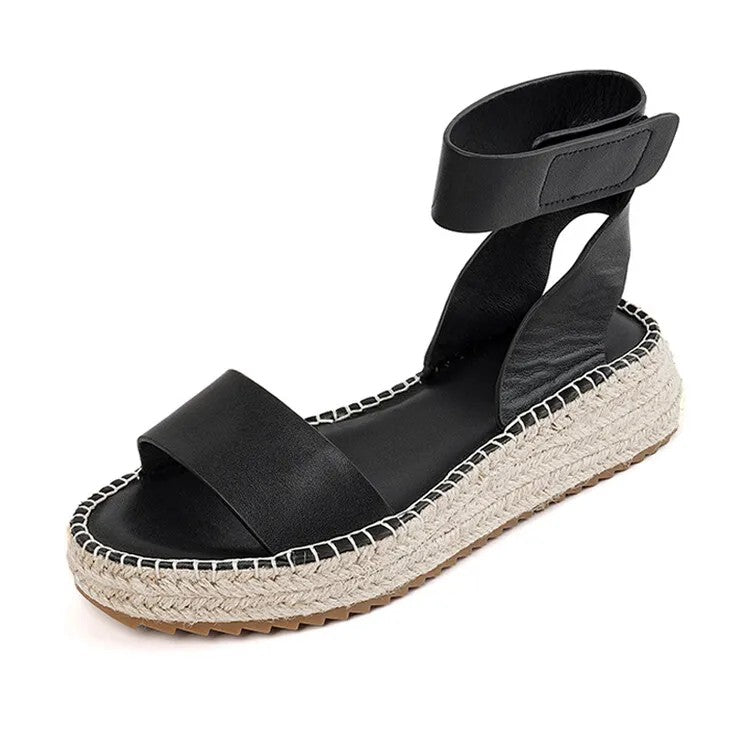 Palermo Leather Hemp Wedges - Classic Black