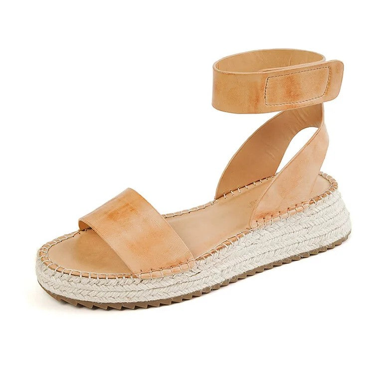 Palermo Leather Hemp Wedges - Terracotta
