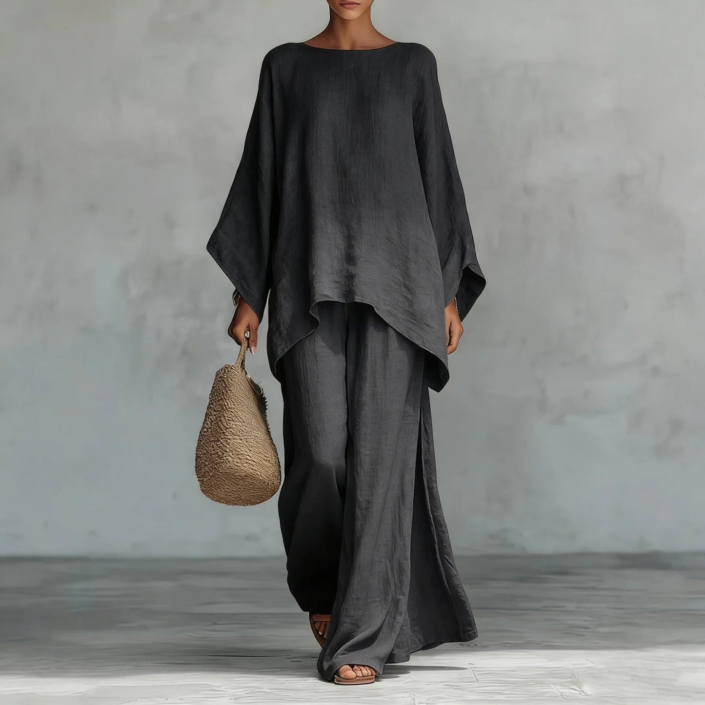 Palermo Linen Two Piece Set - Charcoal