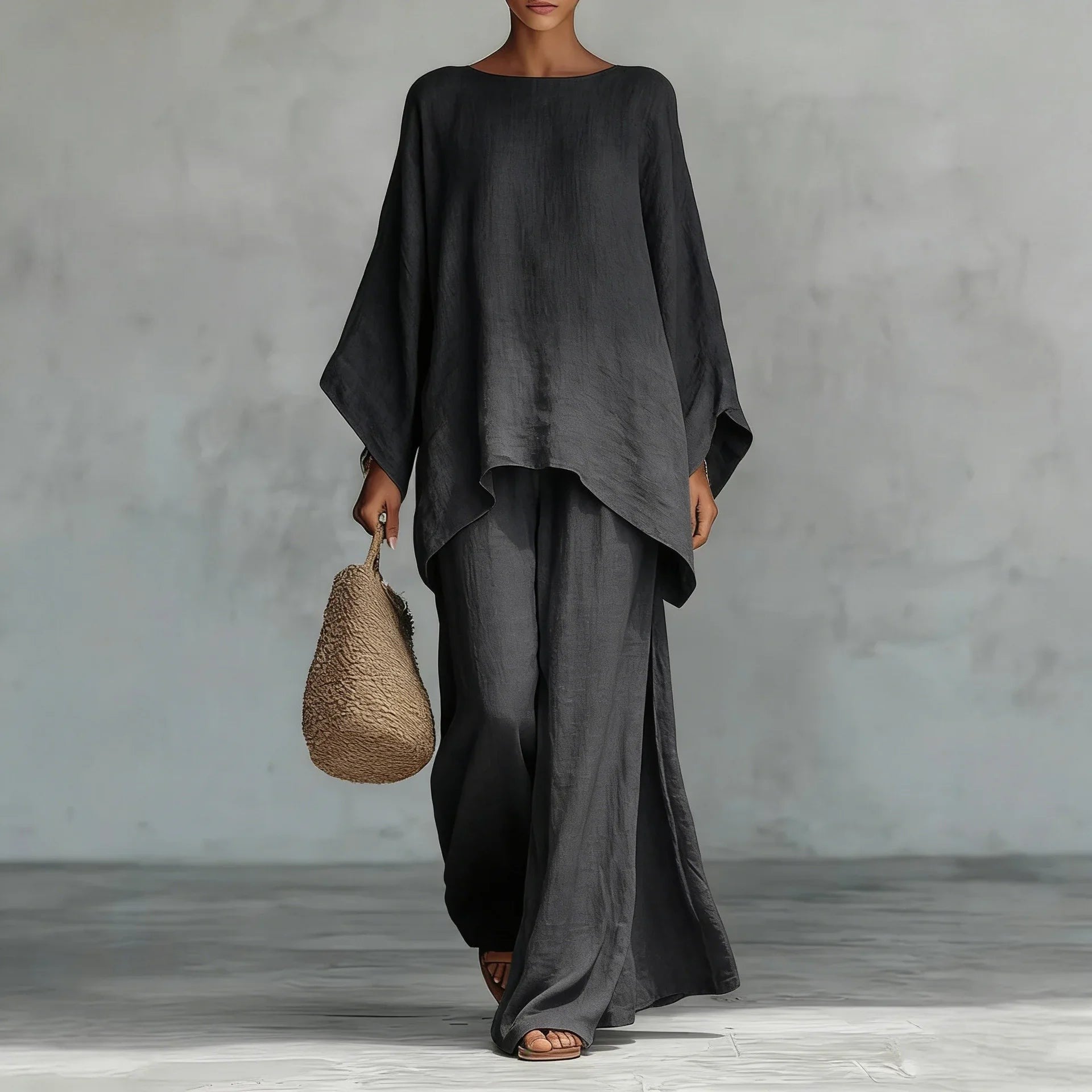Palermo Linen Two Piece Set - Charcoal