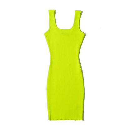 Palma Ribbed Tank Dress - Electric Lime