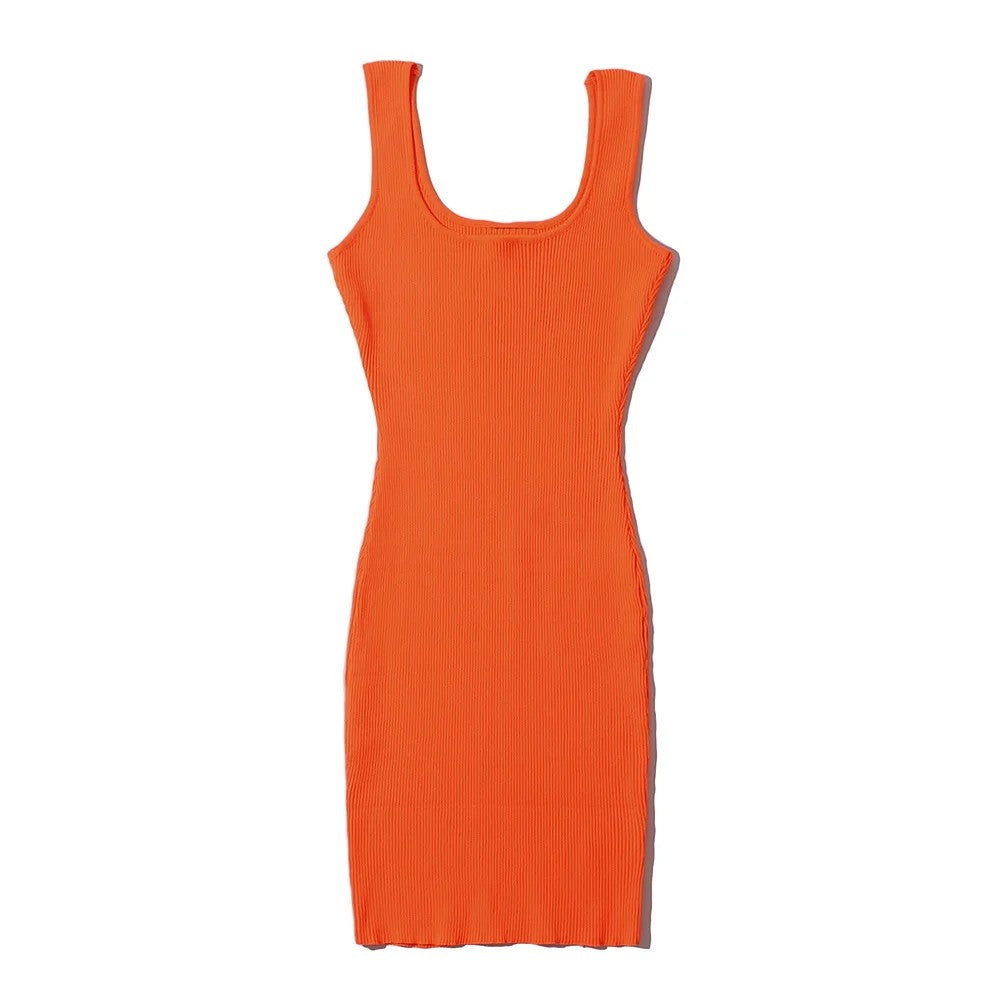Palma Ribbed Tank Dress - Vivid Orange