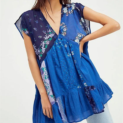 Paloma Patchwork Mini Dress - Azure Patchwork