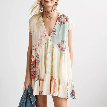 Paloma Patchwork Mini Dress - Ivory Patchwork