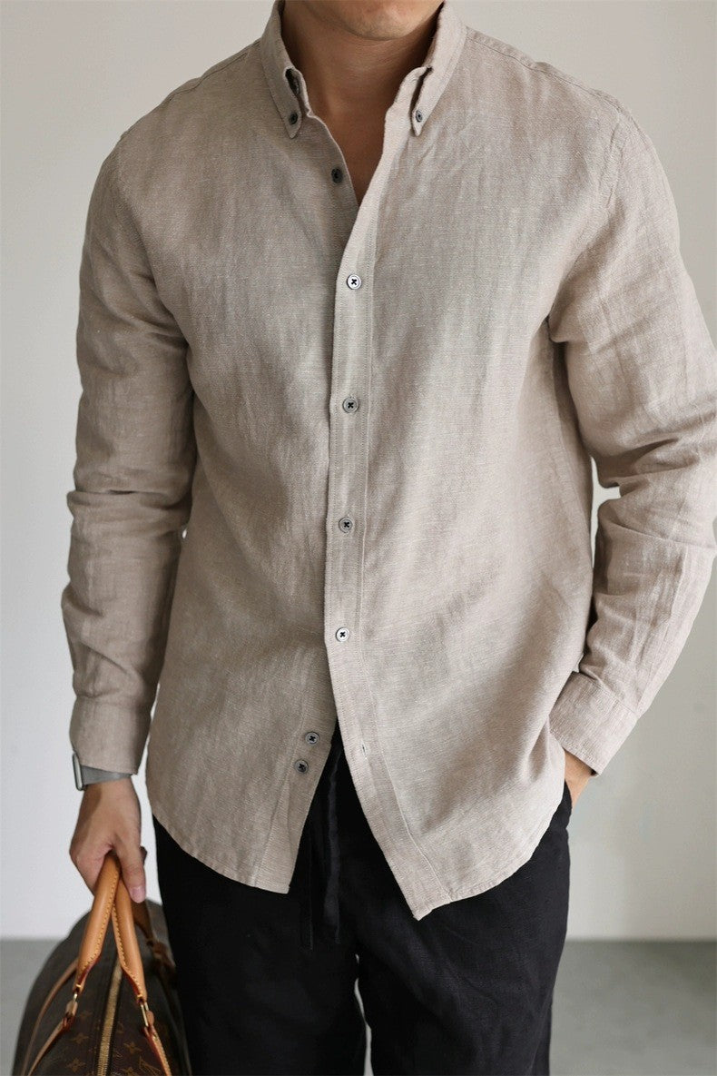 Pavia Linen Overshirt - 亚麻皱布长袖寸衫  卡其