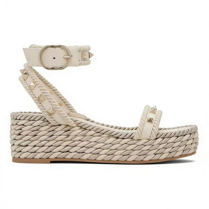 Pescara Studded Wedge Sandals - Natural