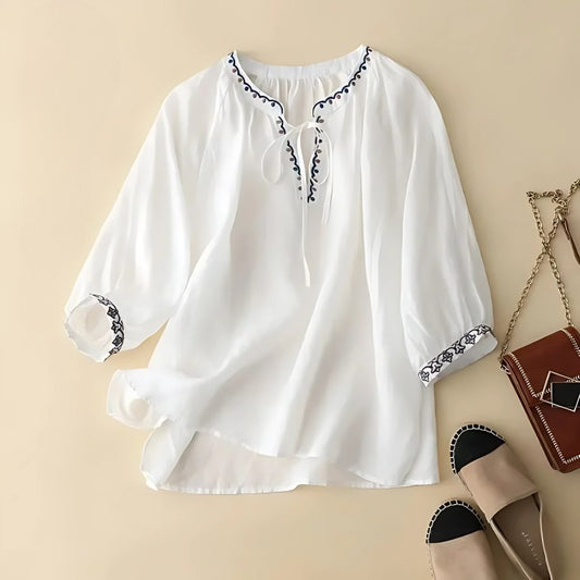 Pescara Embroidered Cotton Top - White