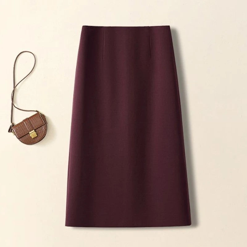 Pembrook Wool Midi Skirt - Merlot Red