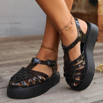 Perugia Patent Leather Fisherman Sandals - Onyx Black