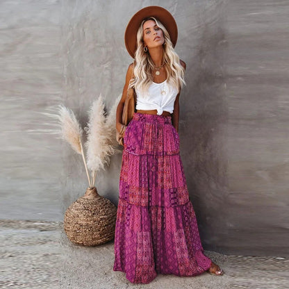 Perugia Tiered Maxi Skirt - Amethyst Bloom