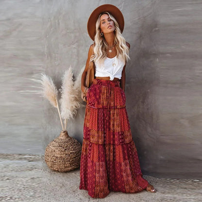 Perugia Tiered Maxi Skirt - Crimson Tile