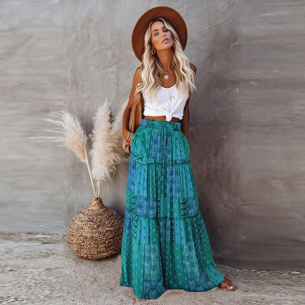 Perugia Tiered Maxi Skirt - Emerald Folk