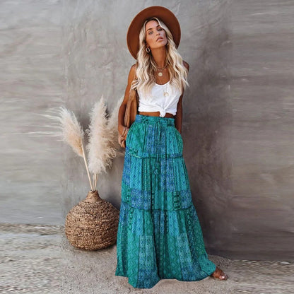 Perugia Tiered Maxi Skirt - Emerald Folk