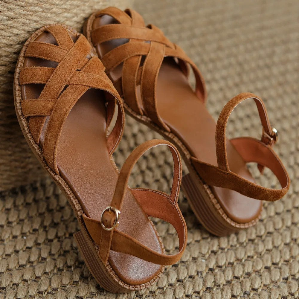 Pienza Braided Suede Sandals - Saddle Brown