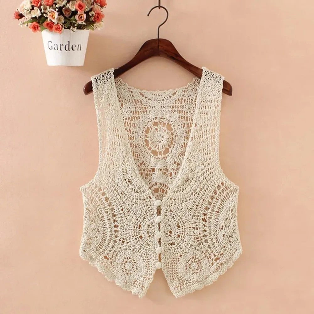 Positano Crochet Vest - Beige