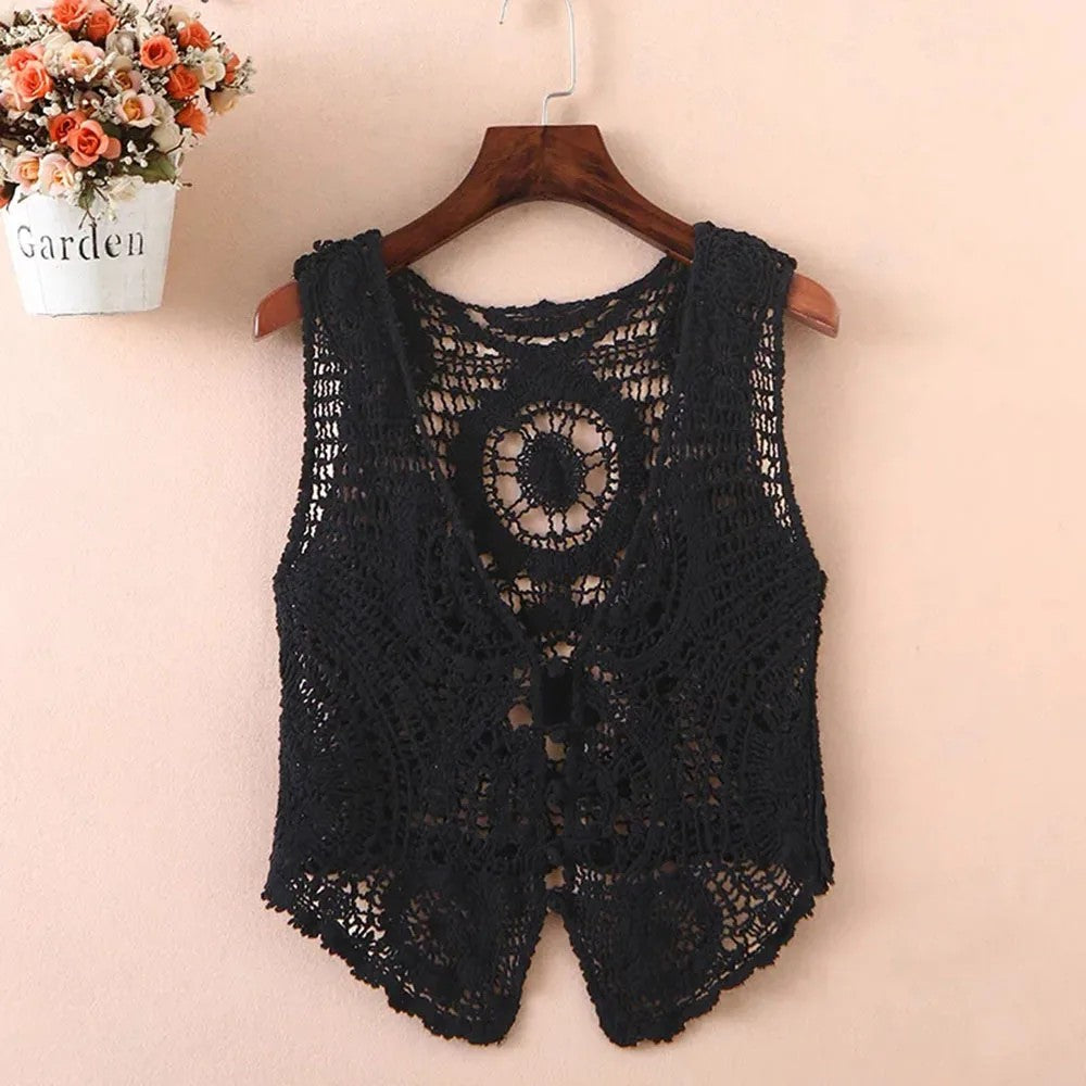Positano Crochet Vest - Black