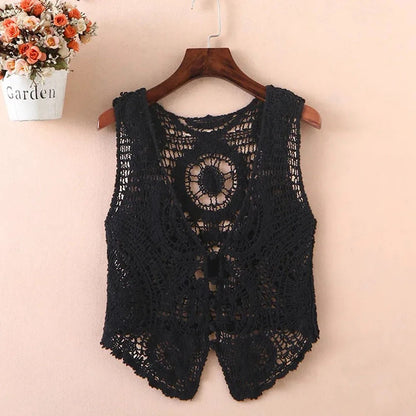 Positano Crochet Vest - Black
