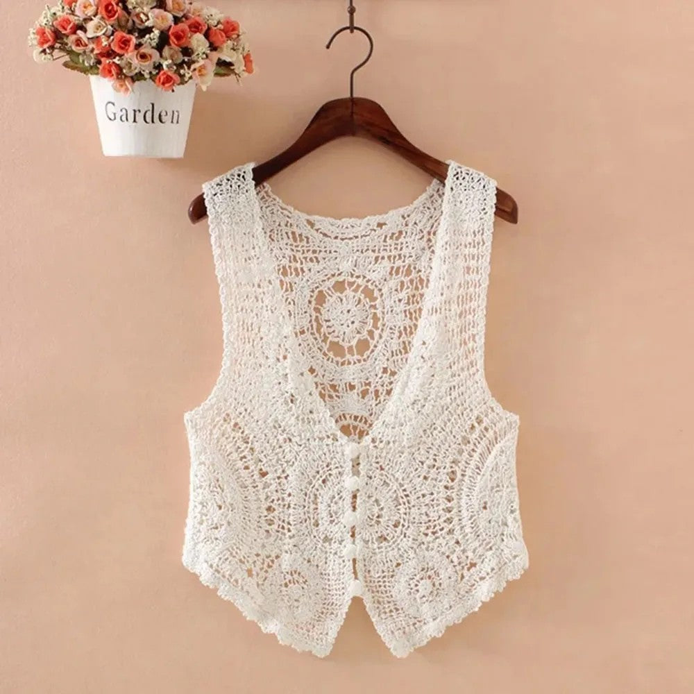 Positano Crochet Vest - White