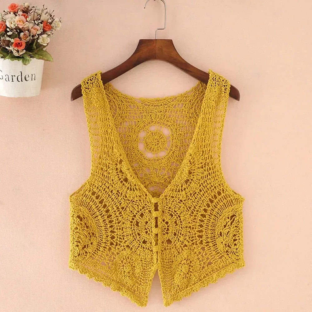 Positano Crochet Vest - Yellow