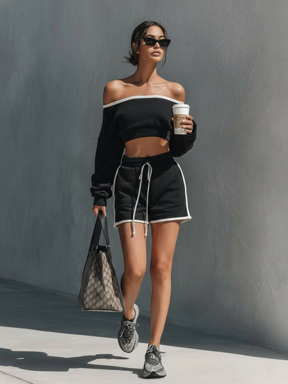Porec Cropped Athleisure Set - Black