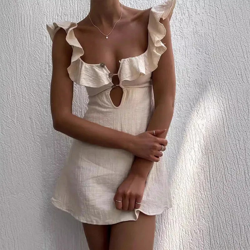 Porec Ruffle Cotton Linen Mini Dress