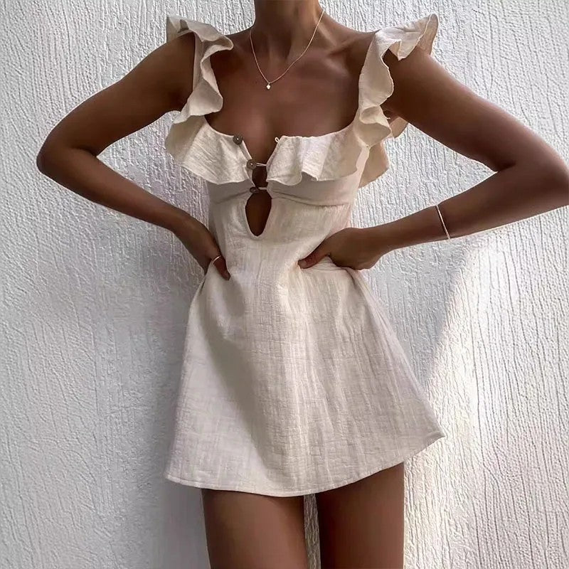 Porec Ruffle Cotton Linen Mini Dress