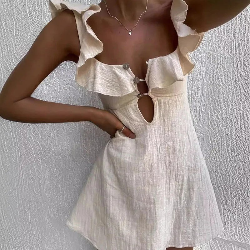 Porec Ruffle Cotton Linen Mini Dress