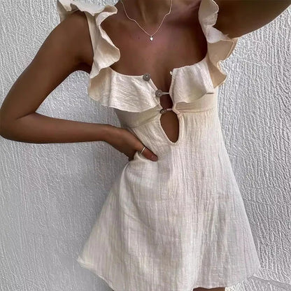 Porec Ruffle Cotton Linen Mini Dress