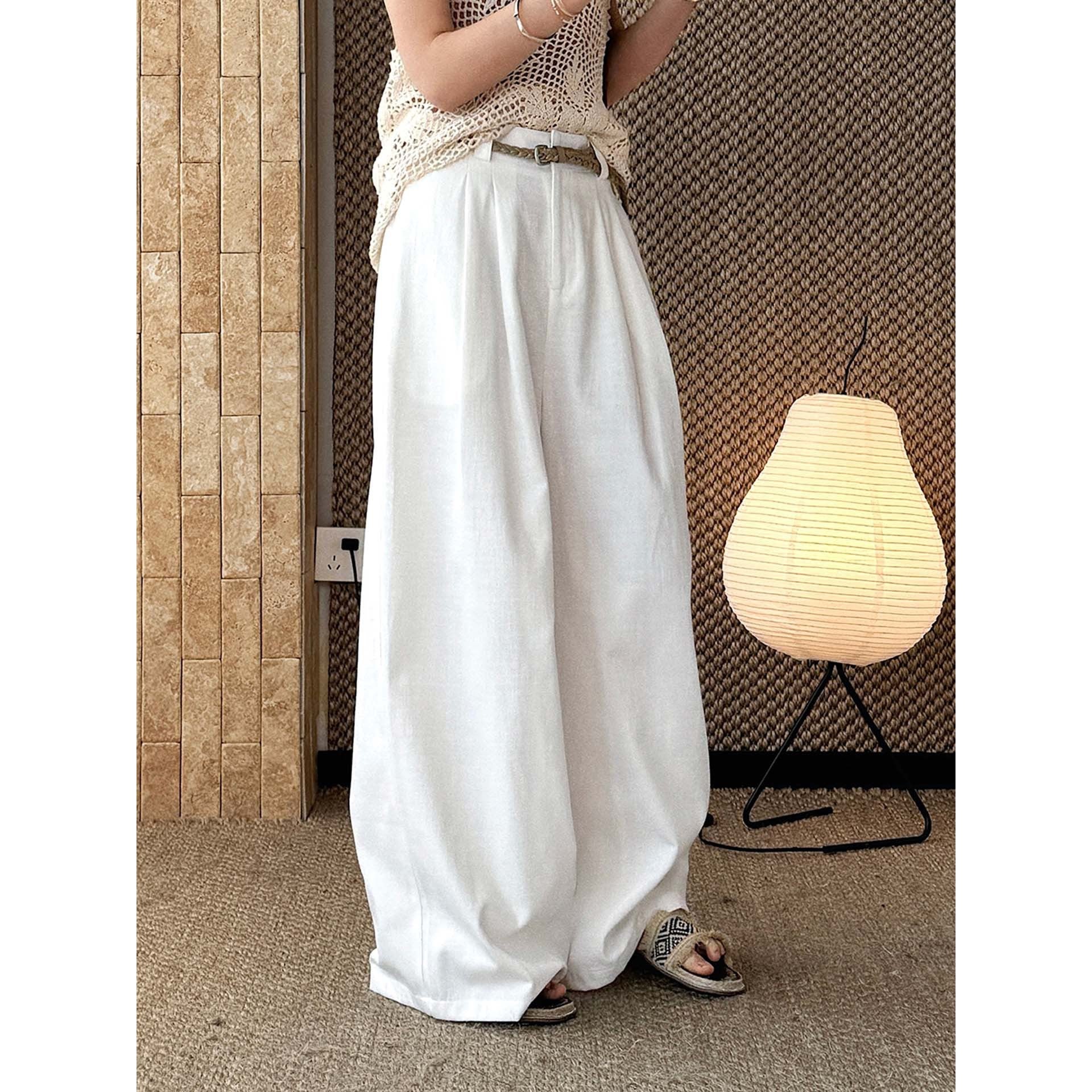 Prato Cotton Linen Pants - White