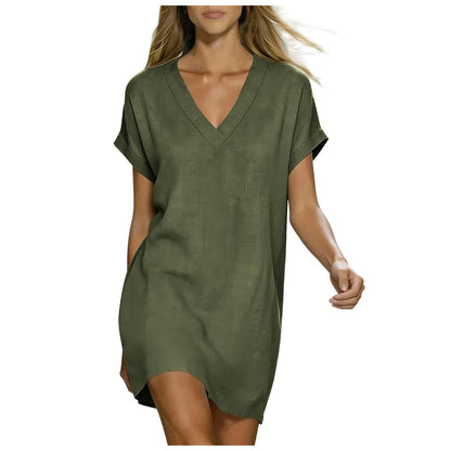 Provence V-Neck Linen Shirt Dress - Sage Green
