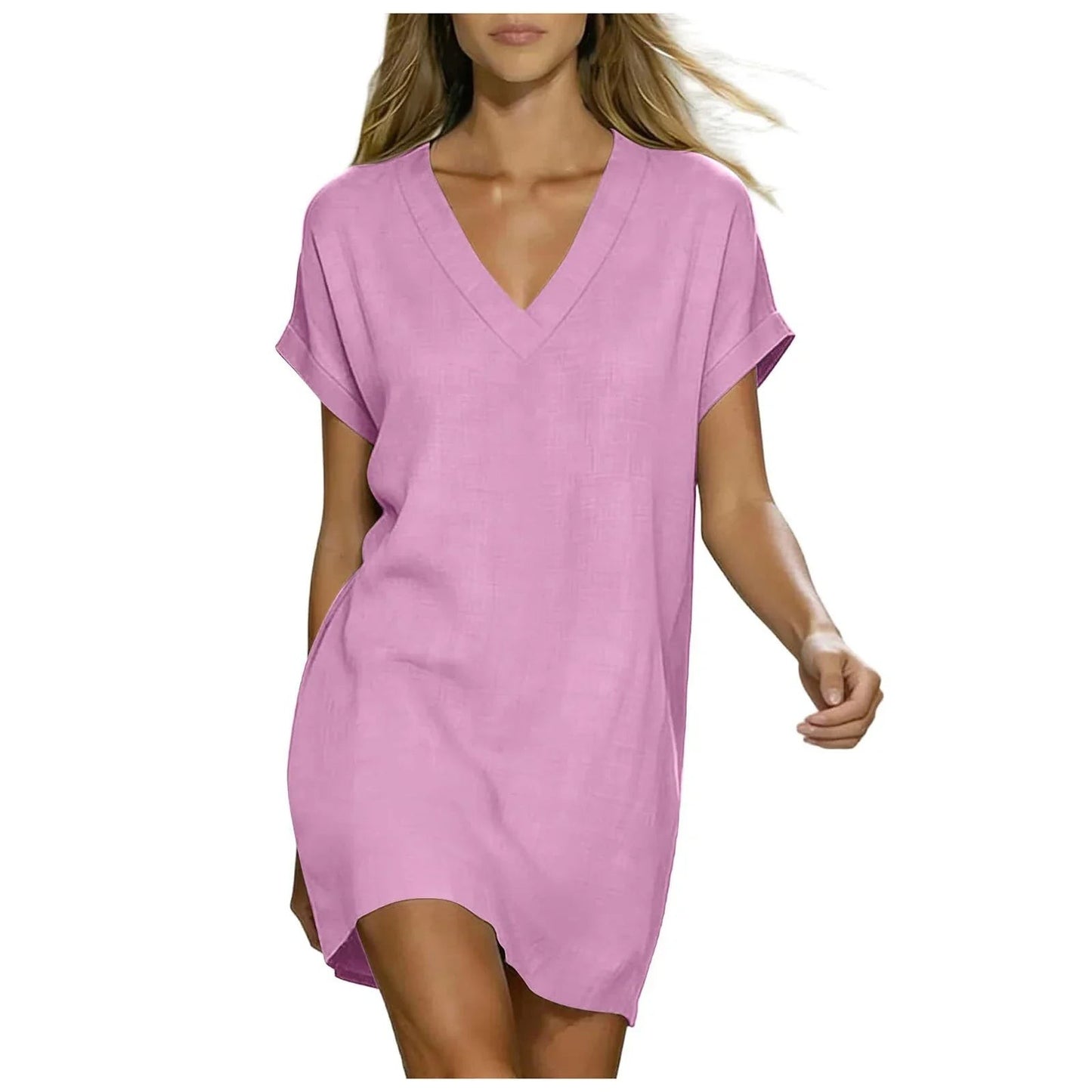 Provence V-Neck Linen Shirt Dress - Blush Pink