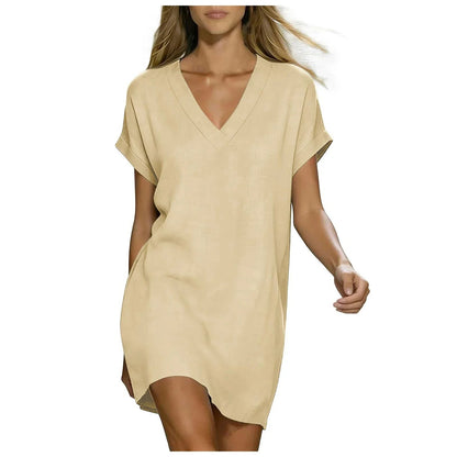 Provence V-Neck Linen Shirt Dress - Marigold