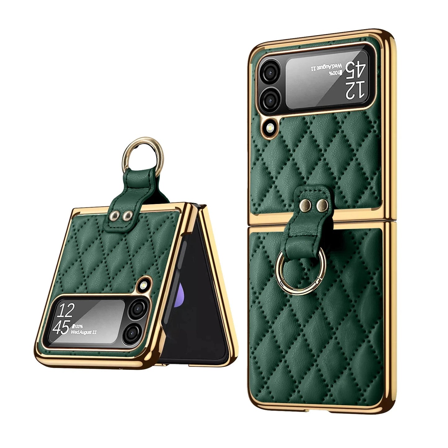 Quilted Z Flip Leather Case - Forest Green