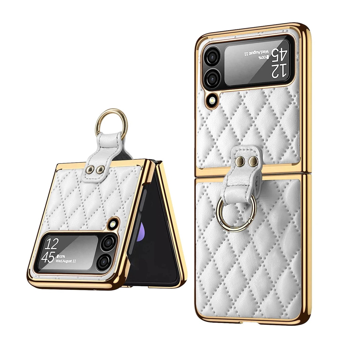 Quilted Z Flip Leather Case - Ivory White
