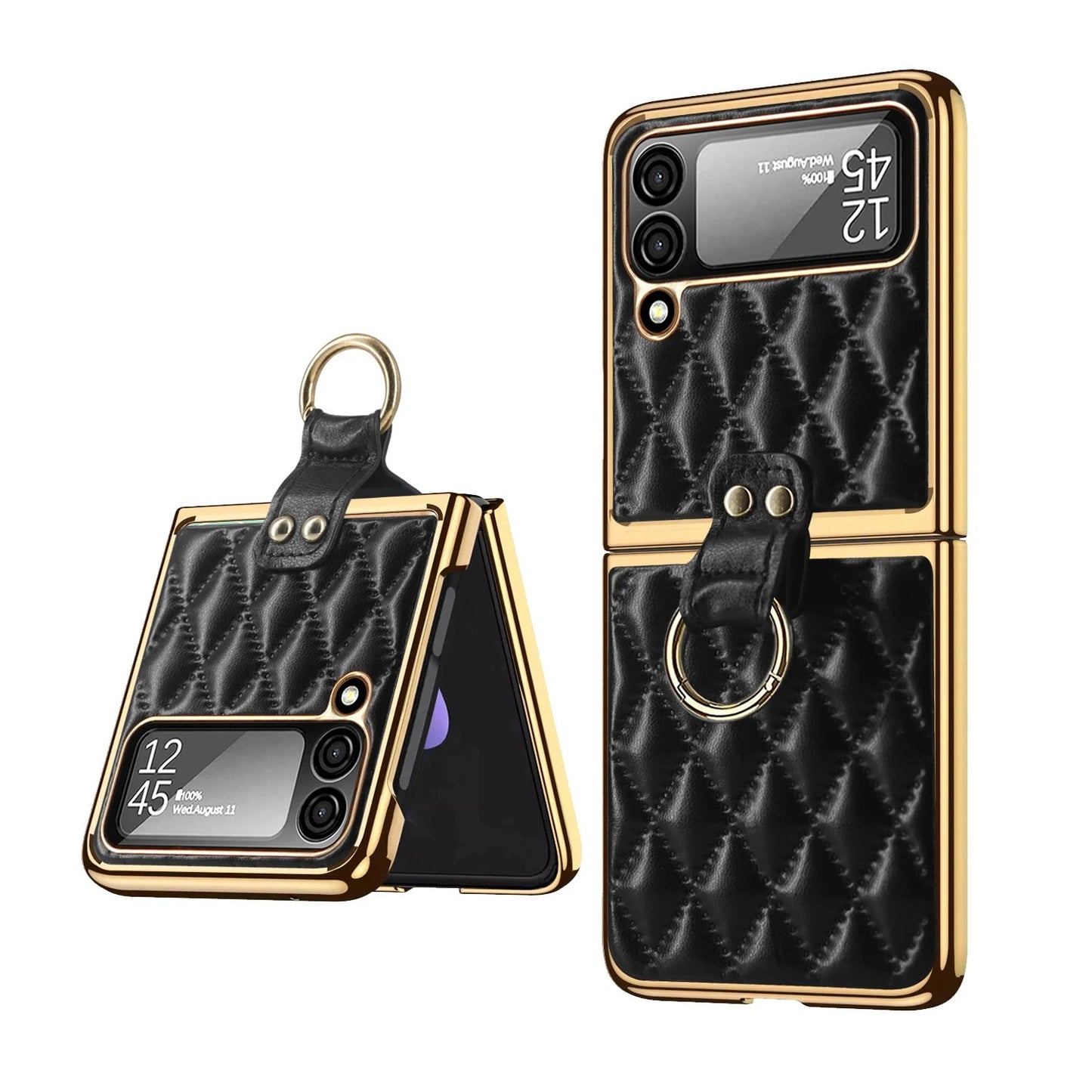 Quilted Z Flip Leather Case - Obsidian Black
