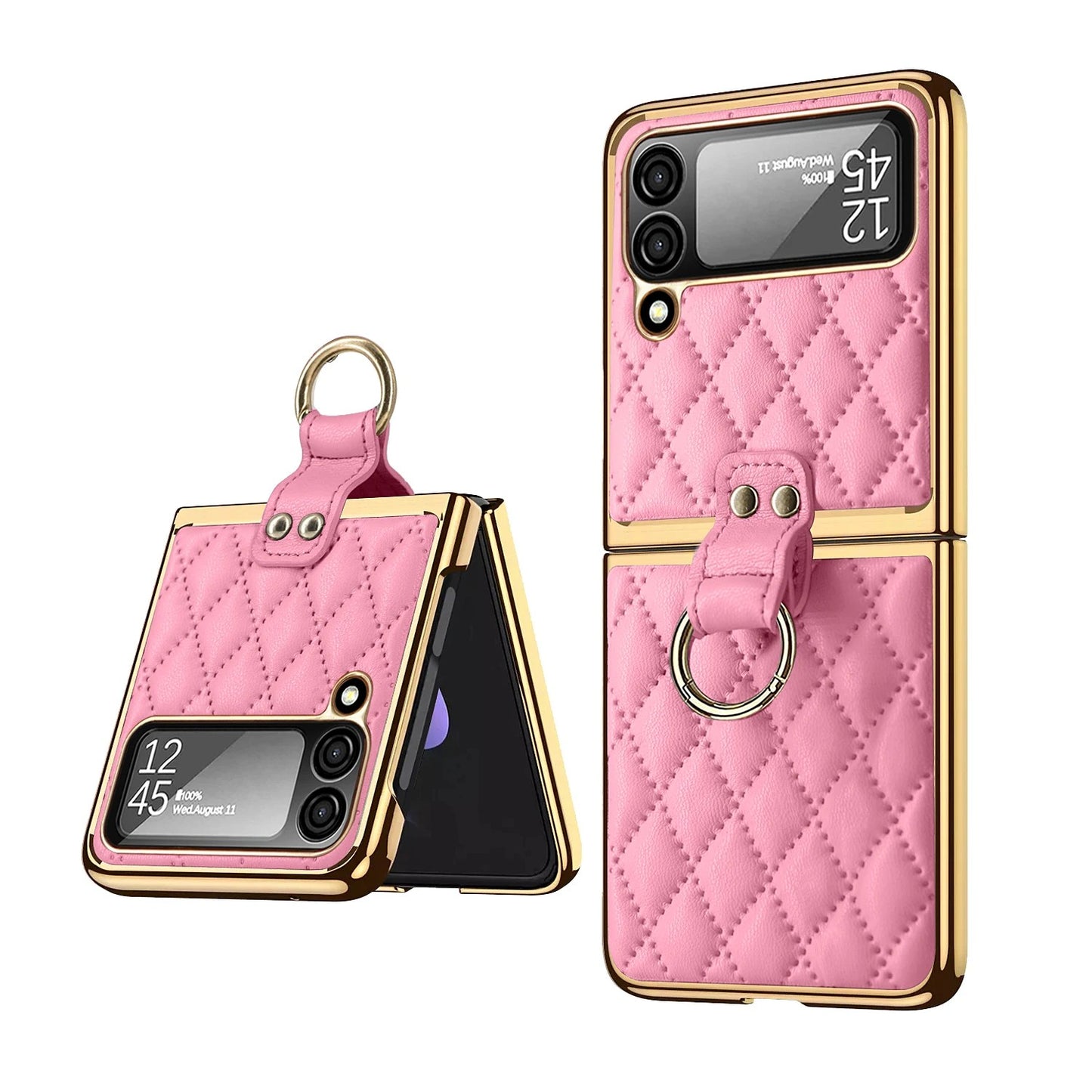 Quilted Z Flip Leather Case - Rose Pink