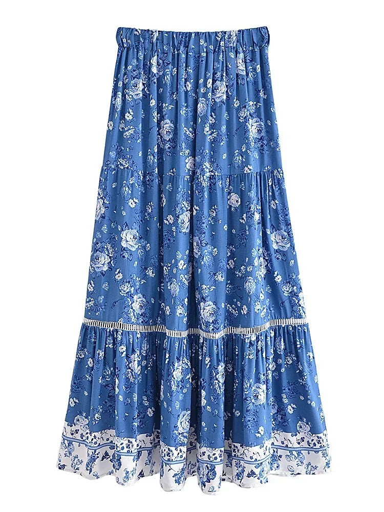 Ravello Floral Rayon Cotton Maxi Skirt