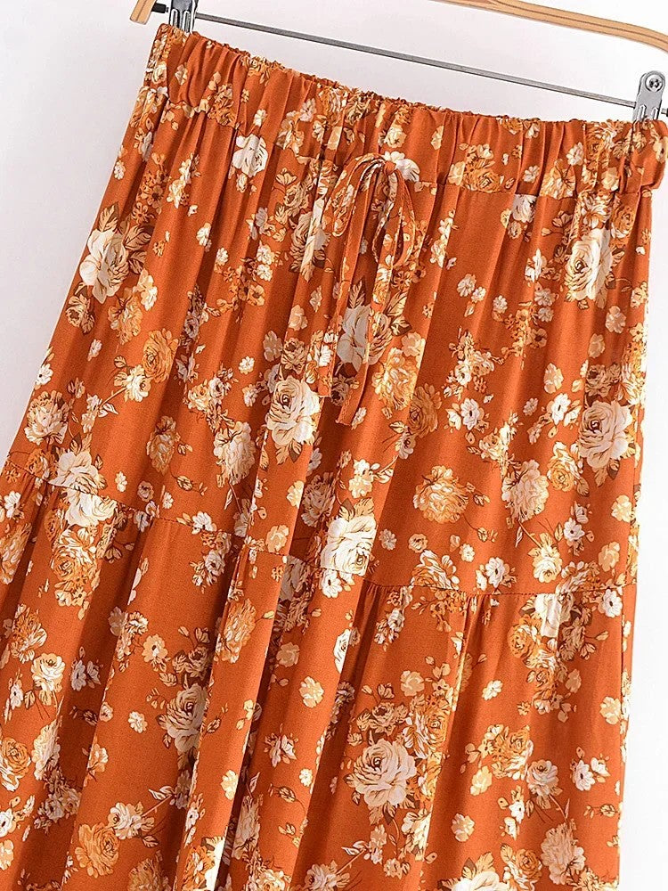 Ravello Floral Rayon Cotton Maxi Skirt