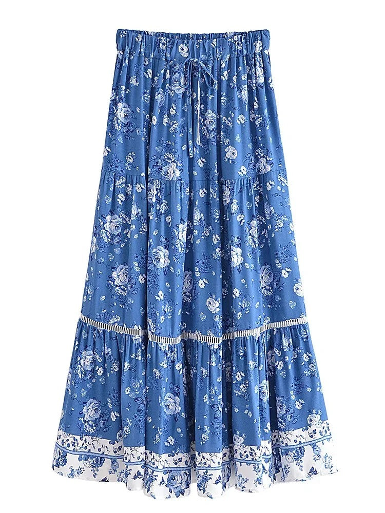 Ravello Floral Rayon Cotton Maxi Skirt