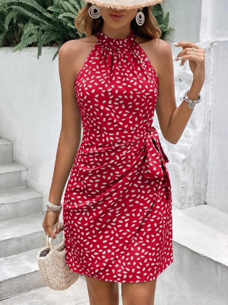 Ravenna Printed Halter Dress - Crimson