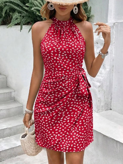 Ravenna Printed Halter Dress - Crimson