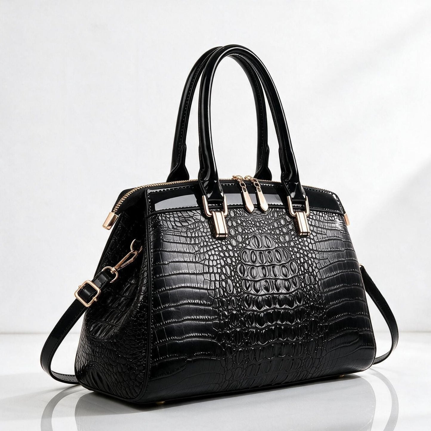 Reggio Croc Handbag - Obsidian Black